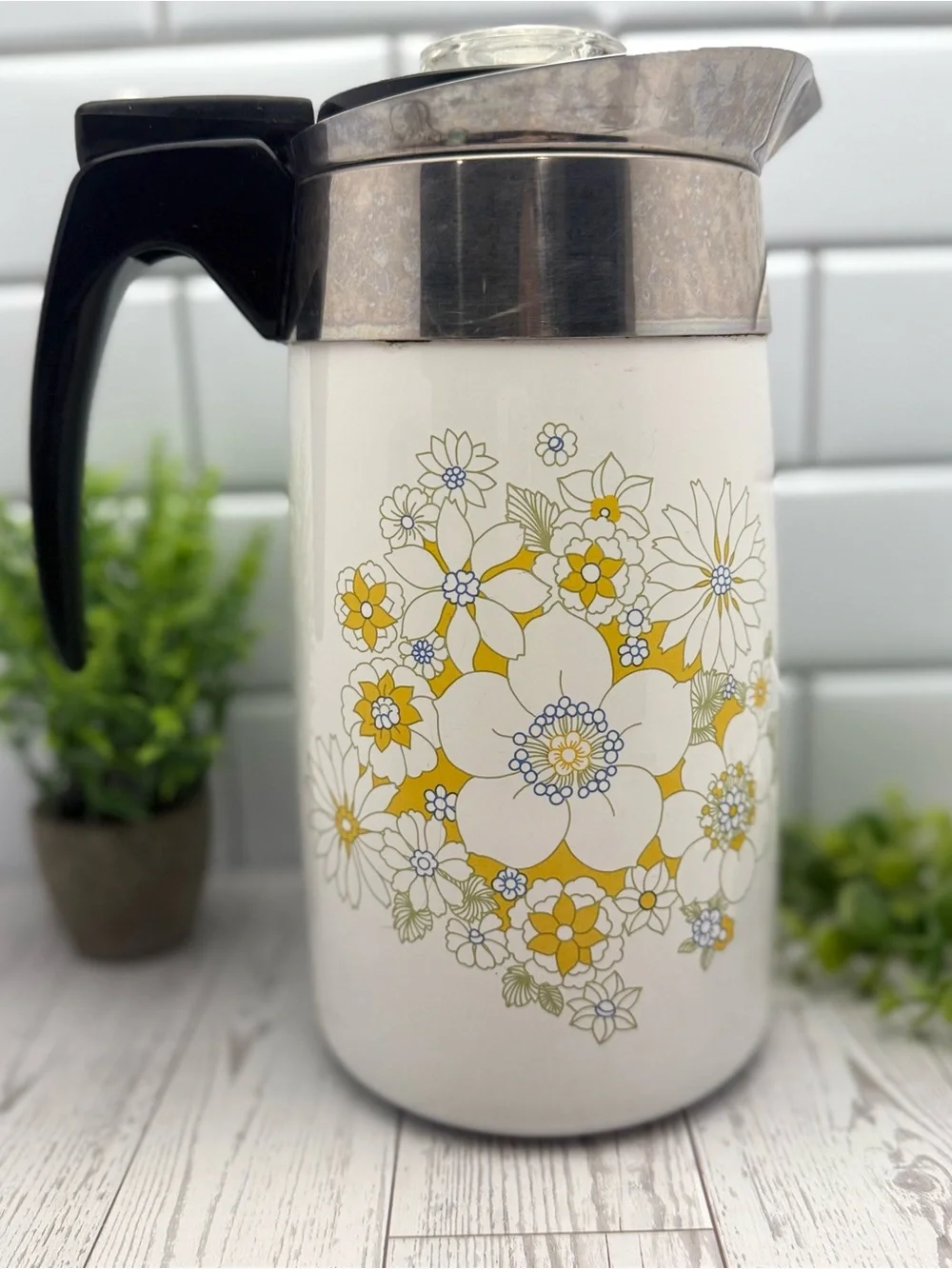 Vintage Corning Ware Floral Bouquet Percolator Coffee Pot 10 Cup Retro Decor